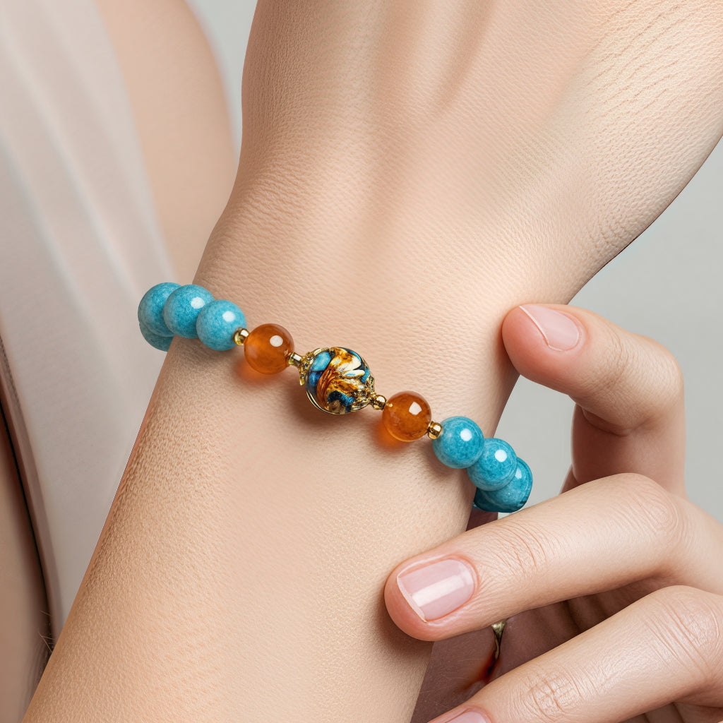 Bracciale Gela in angelite, agata gialla e perla in ceramica di Caltagirone