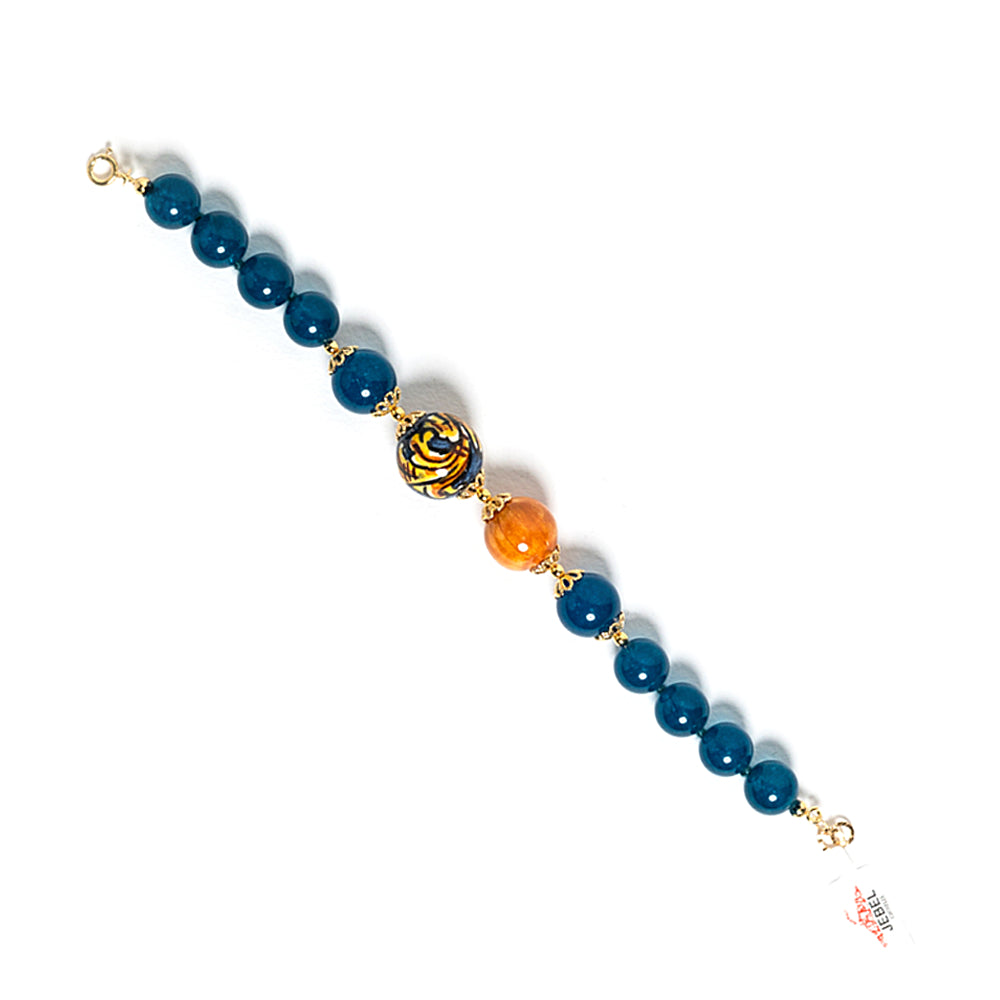 Bracciale Giarre in agata blu e perle in ceramica di Caltagirone