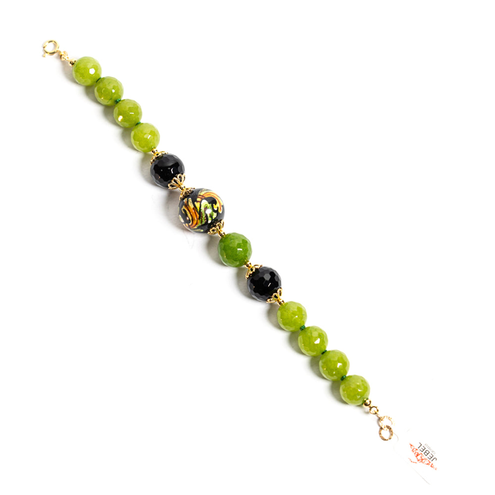 Bracciale Ibla in agata verde e perle in ceramica di Caltagirone