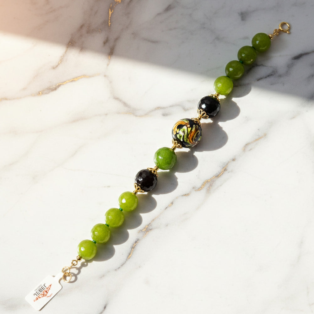 Bracciale Ibla in agata verde e perle in ceramica di Caltagirone