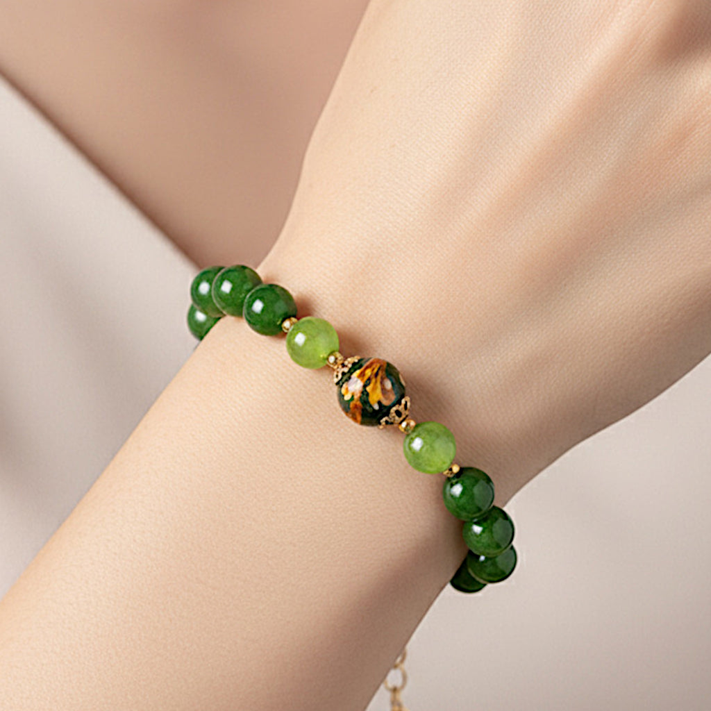 Bracciale Leto in agata verde e perla in ceramica di Caltagirone