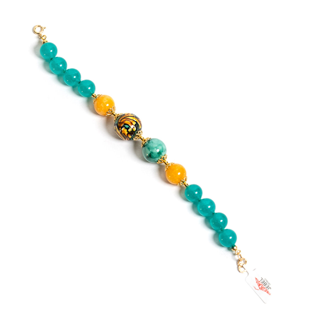 Bracciale Levanzo in agata verde e perle in ceramica di Caltagirone