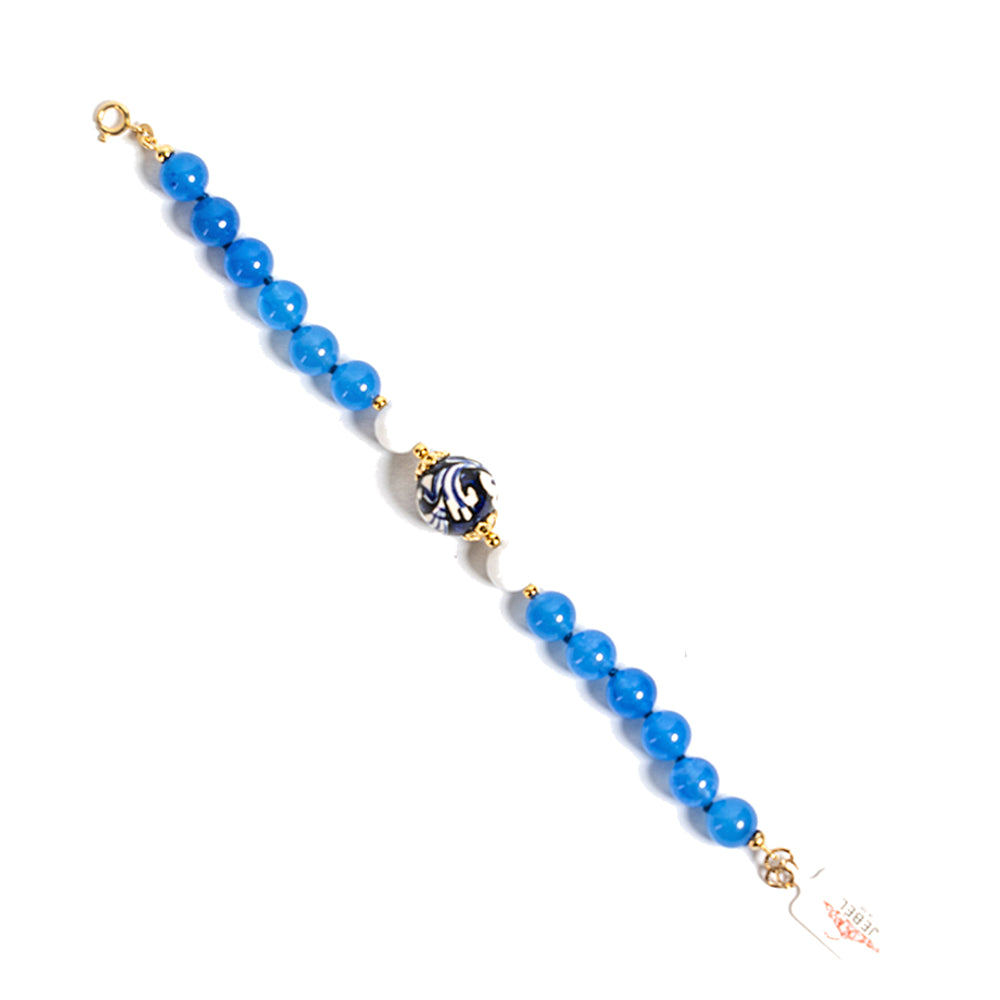 Bracciale Makari in agata azzurra e perla in ceramica di Caltagirone