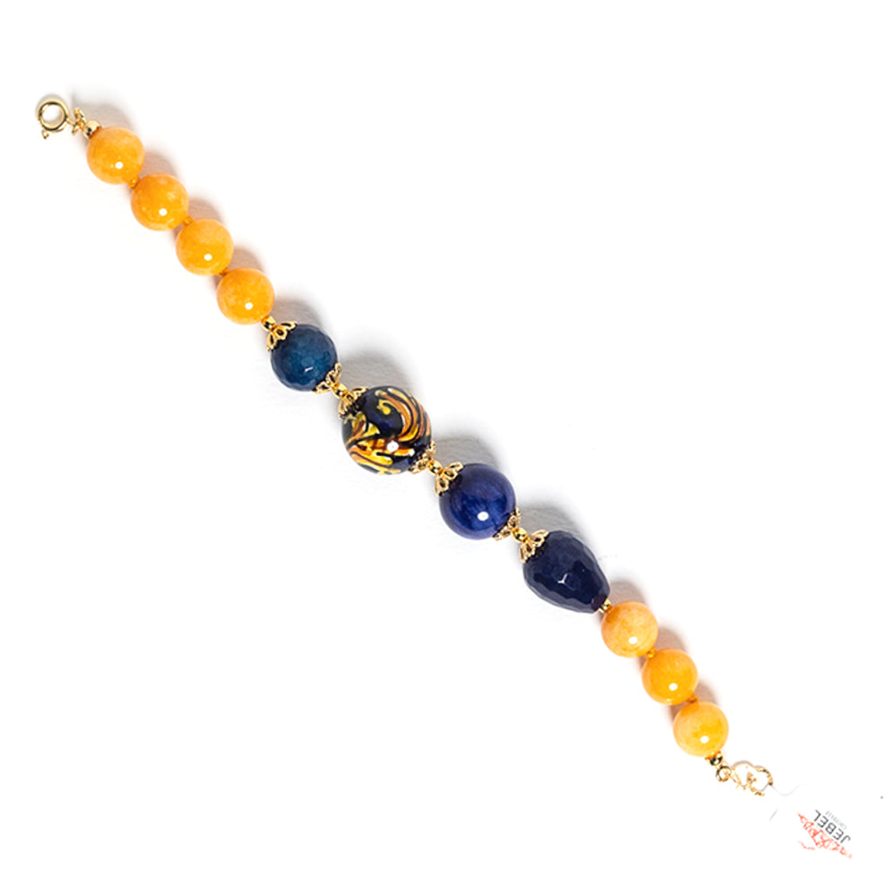 Bracciale Marsala in agata gialla e perle in ceramica di Caltagirone