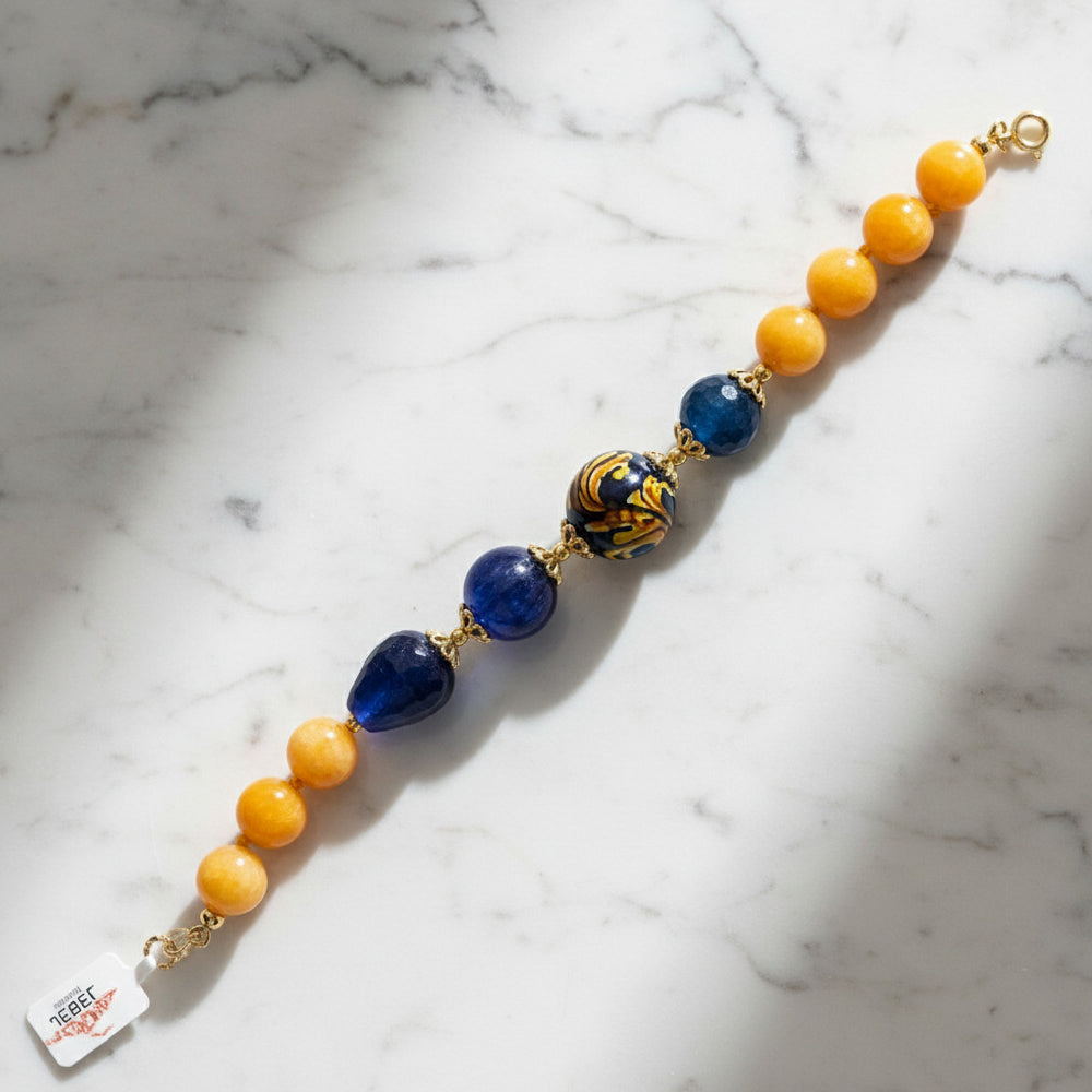 Bracciale Marsala in agata gialla e perle in ceramica di Caltagirone