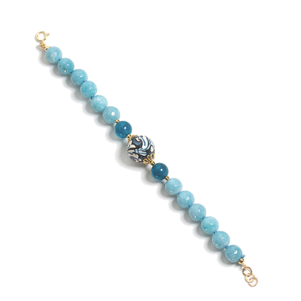 Bracciale Mazzarò in angelite, onice e perla in ceramica di Caltagirone