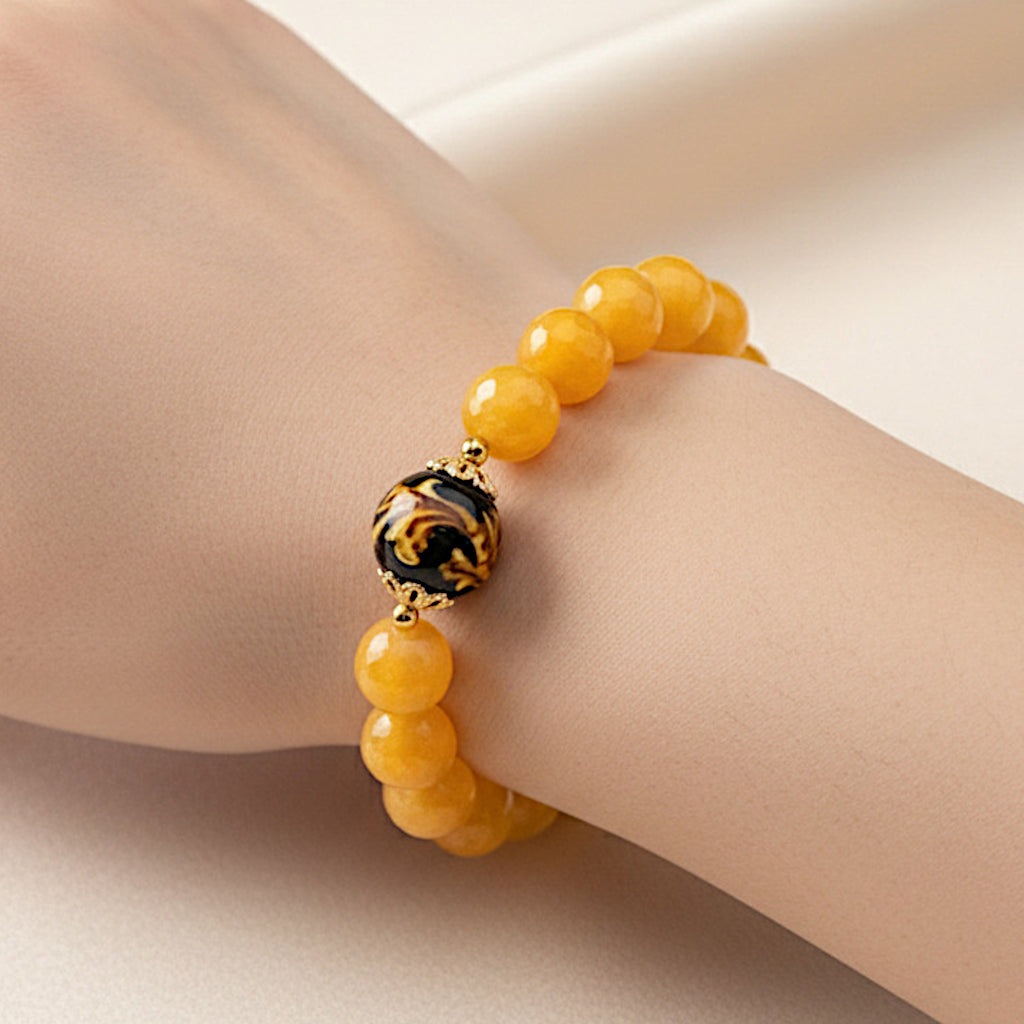 Bracciale Melissa in agata gialla e perla in ceramica di Caltagirone