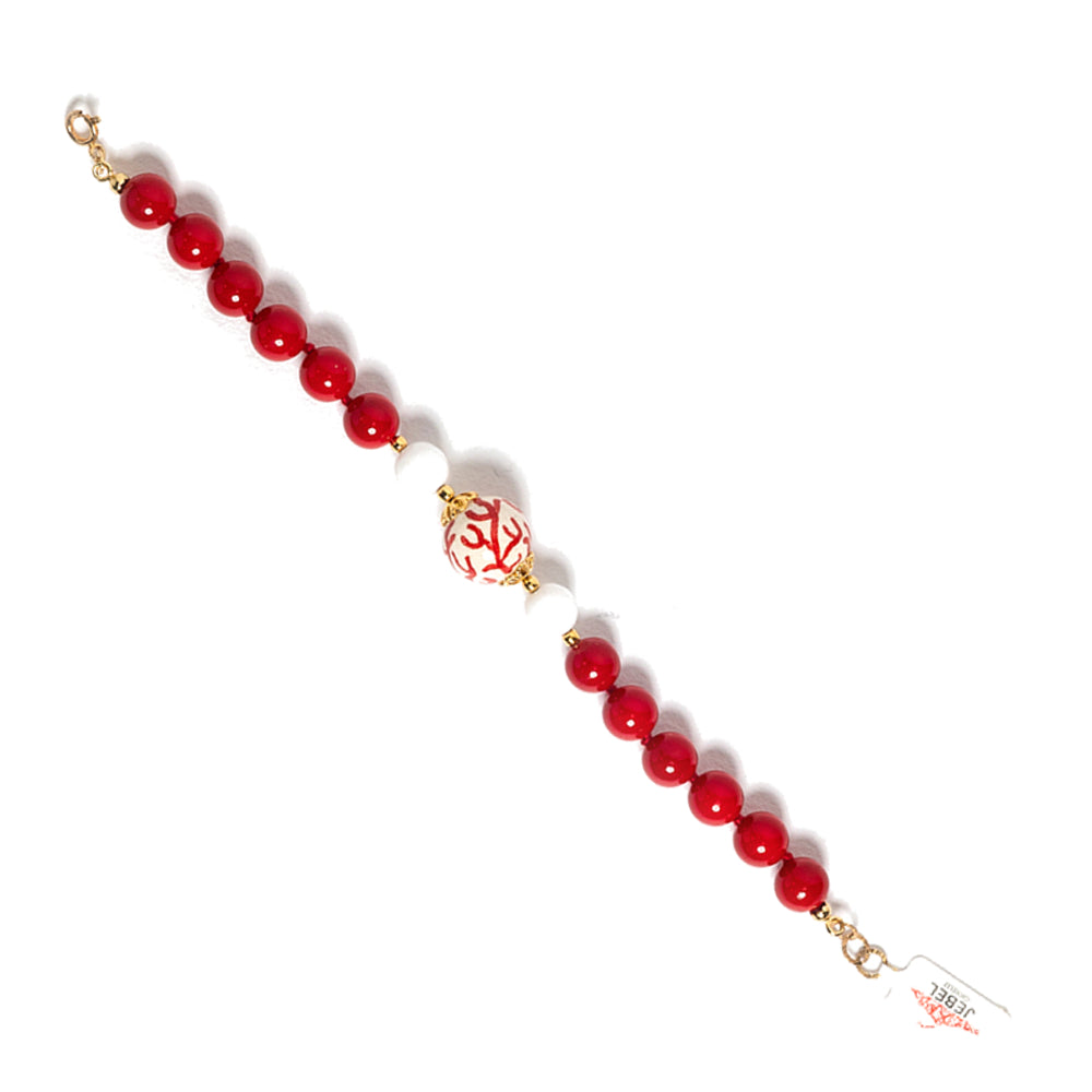 Bracciale Menfi in pasta di corallo e perla in ceramica di Caltagirone