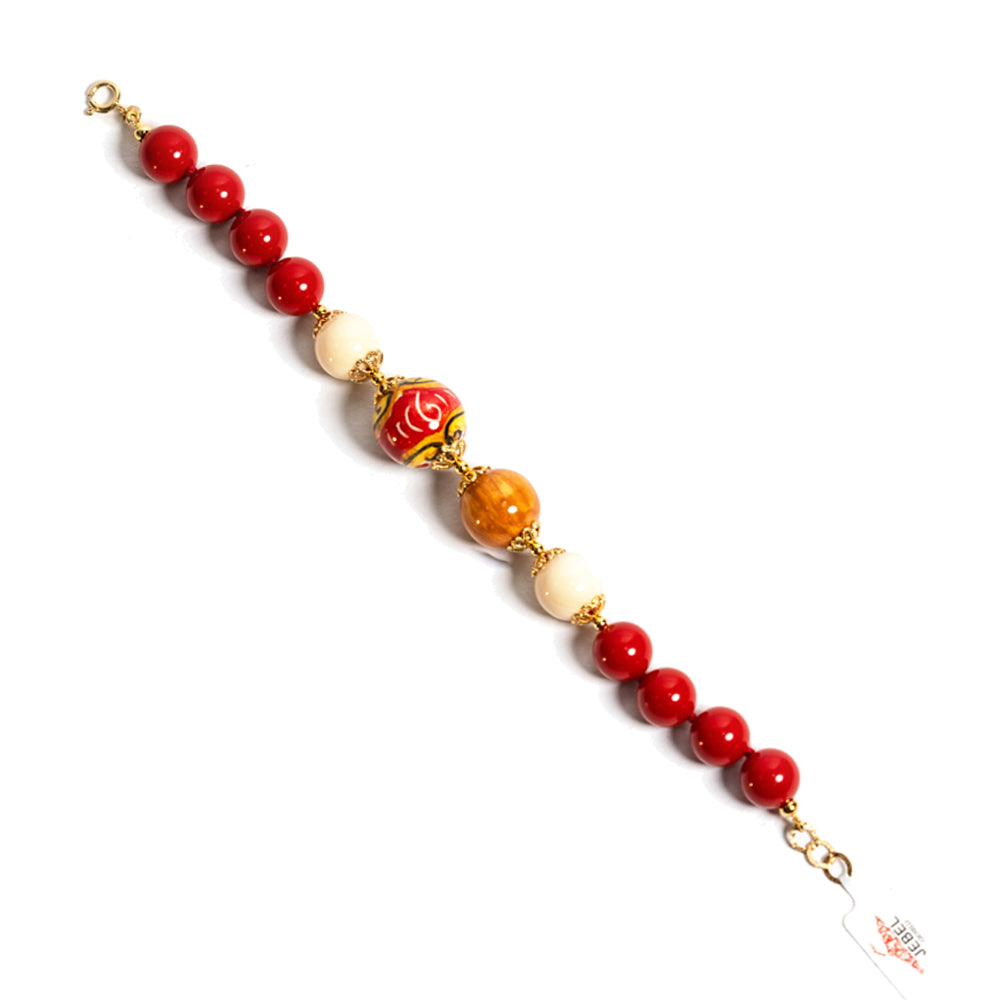 Bracciale Milazzo in agata rossa e perle in ceramica di Caltagirone