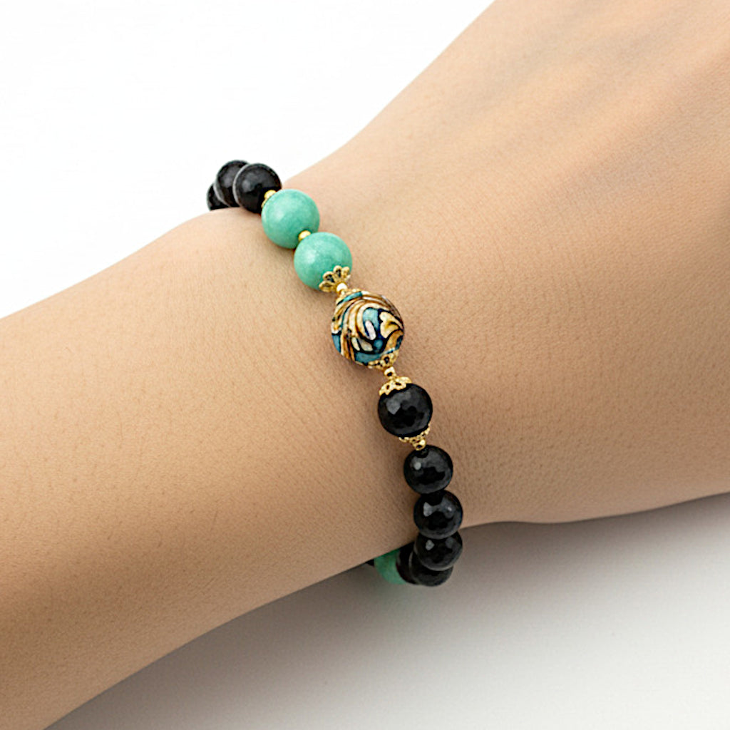 Bracciale Militello in pietre dure onice e perle in ceramica di Caltagirone