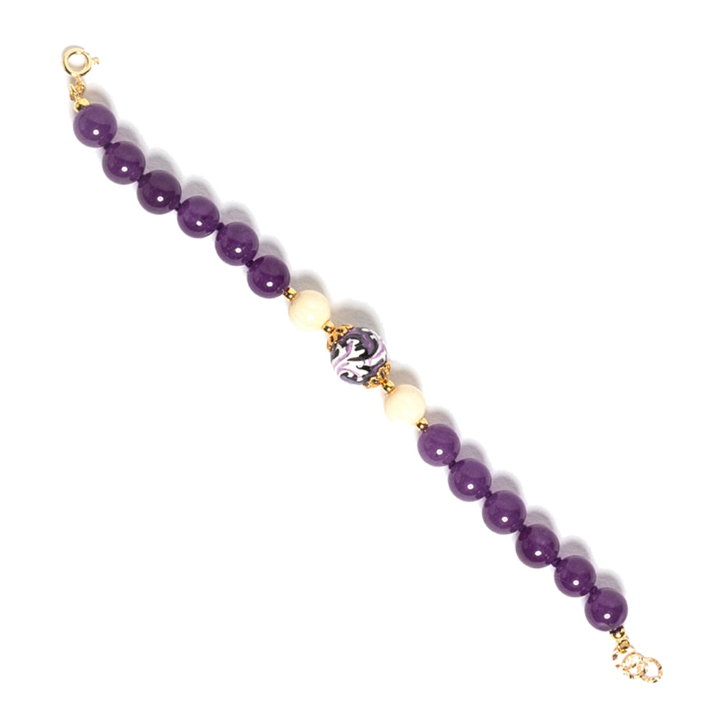 Bracciale Moire in agata viola e perla in ceramica di Caltagirone