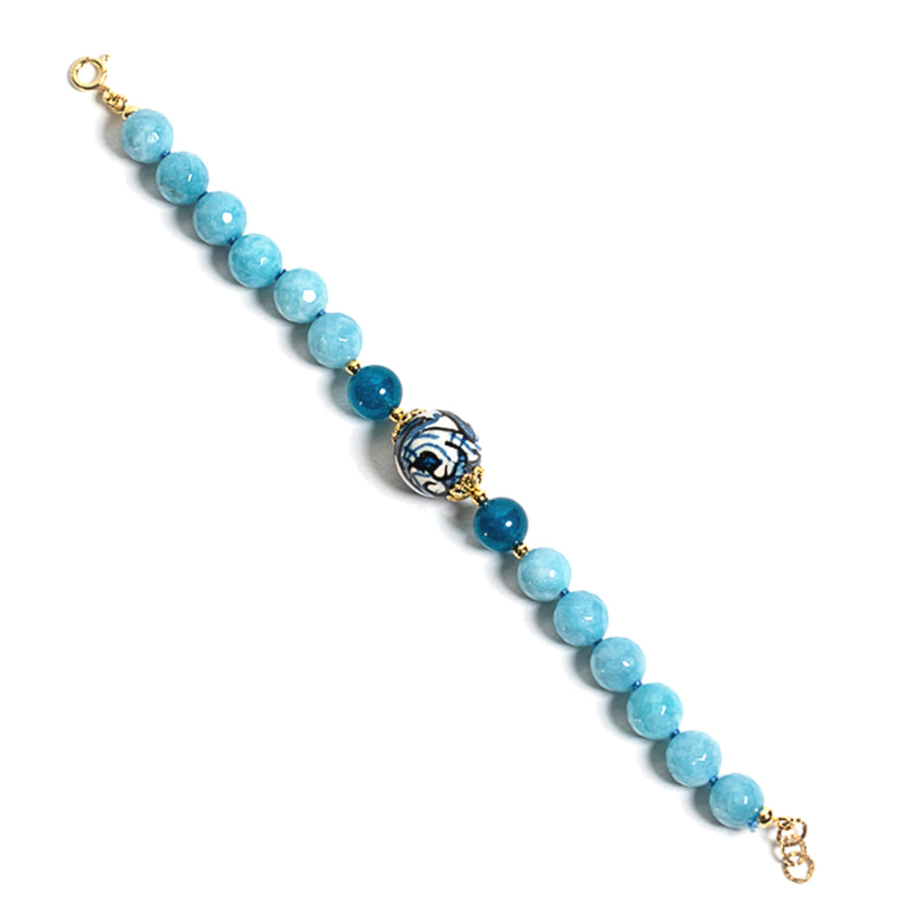 Bracciale Naxos in angelite e perla in ceramica di Caltagirone