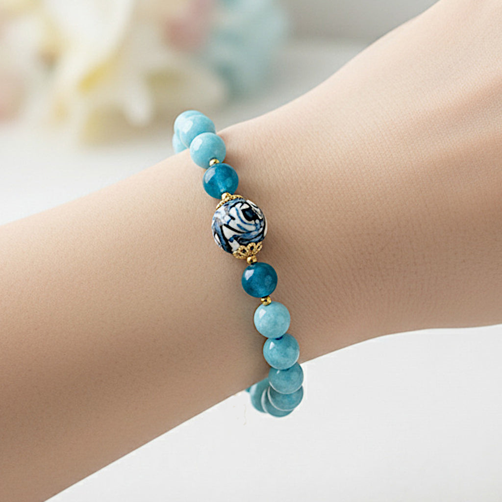 Bracciale Naxos in angelite e perla in ceramica di Caltagirone