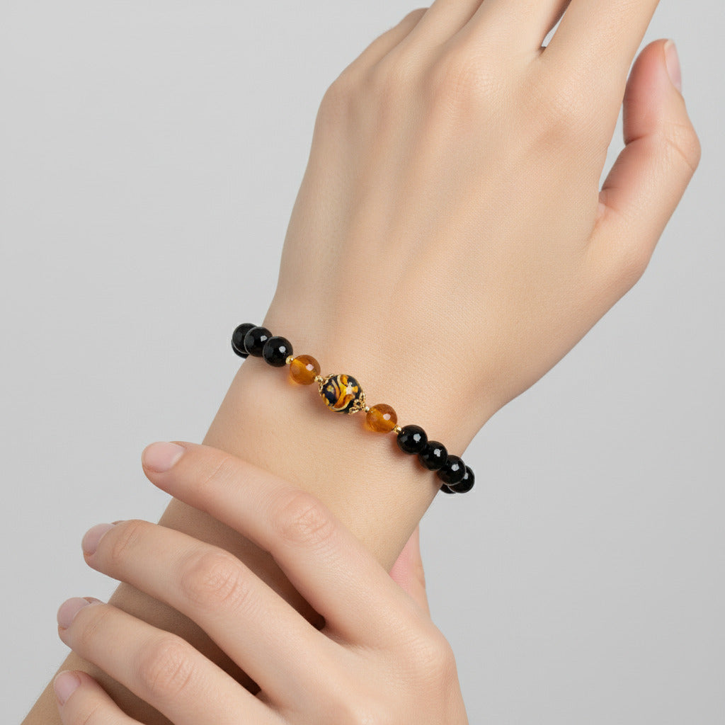 Bracciale Persefone in pietre dure onice e perla in ceramica di Caltagirone