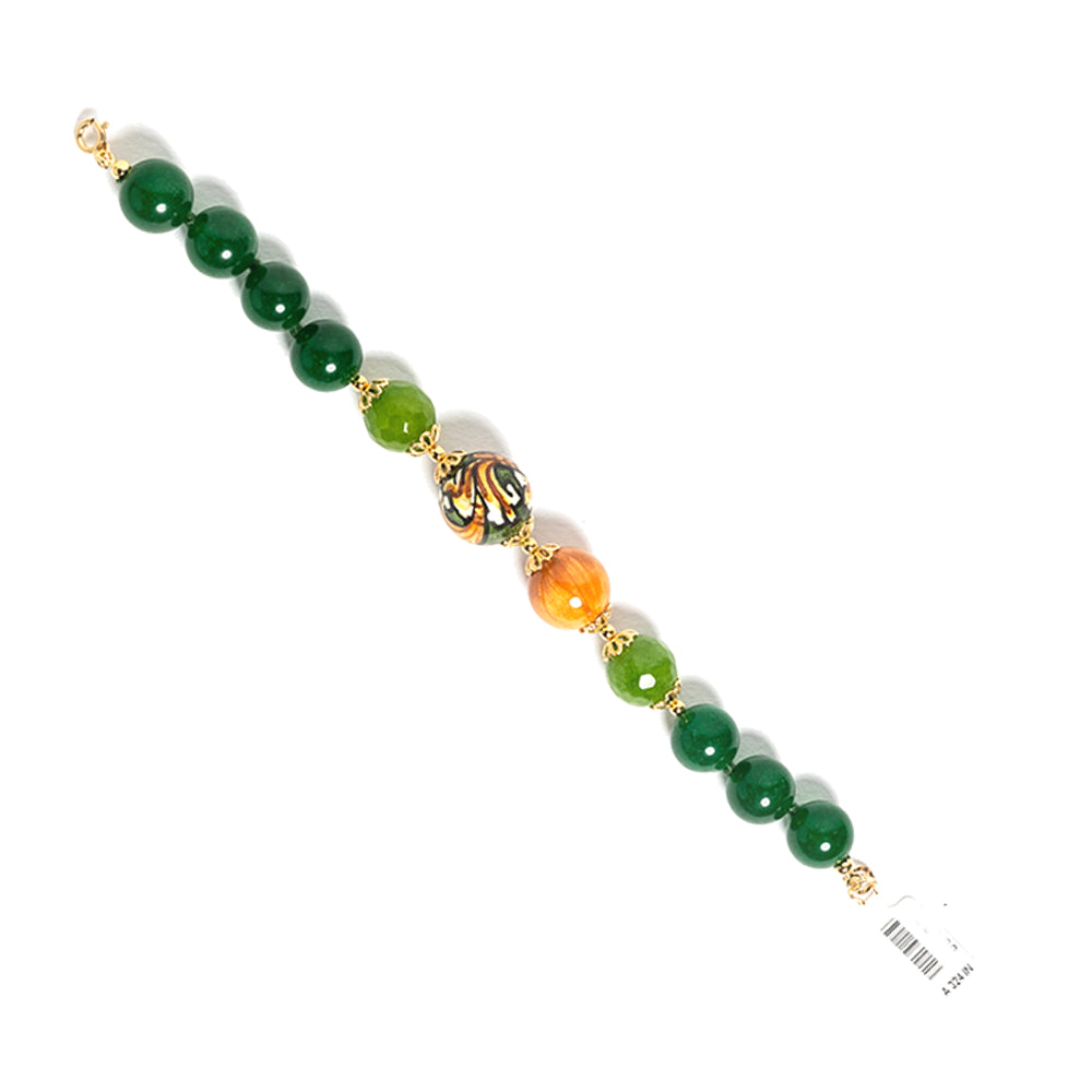 Bracciale Riposto in agata verde e perle in ceramica di Caltagirone