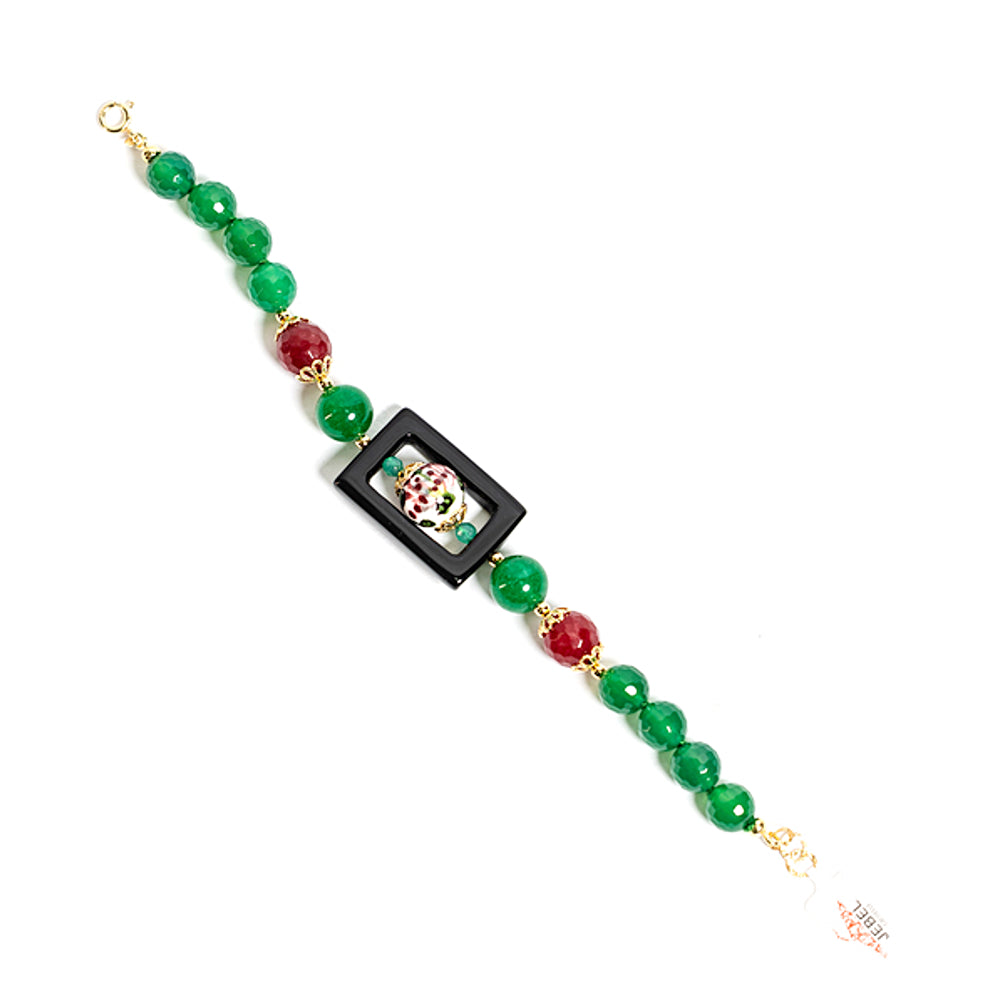 Bracciale Salina Quadro in agata verde e perla in ceramica di Caltagirone