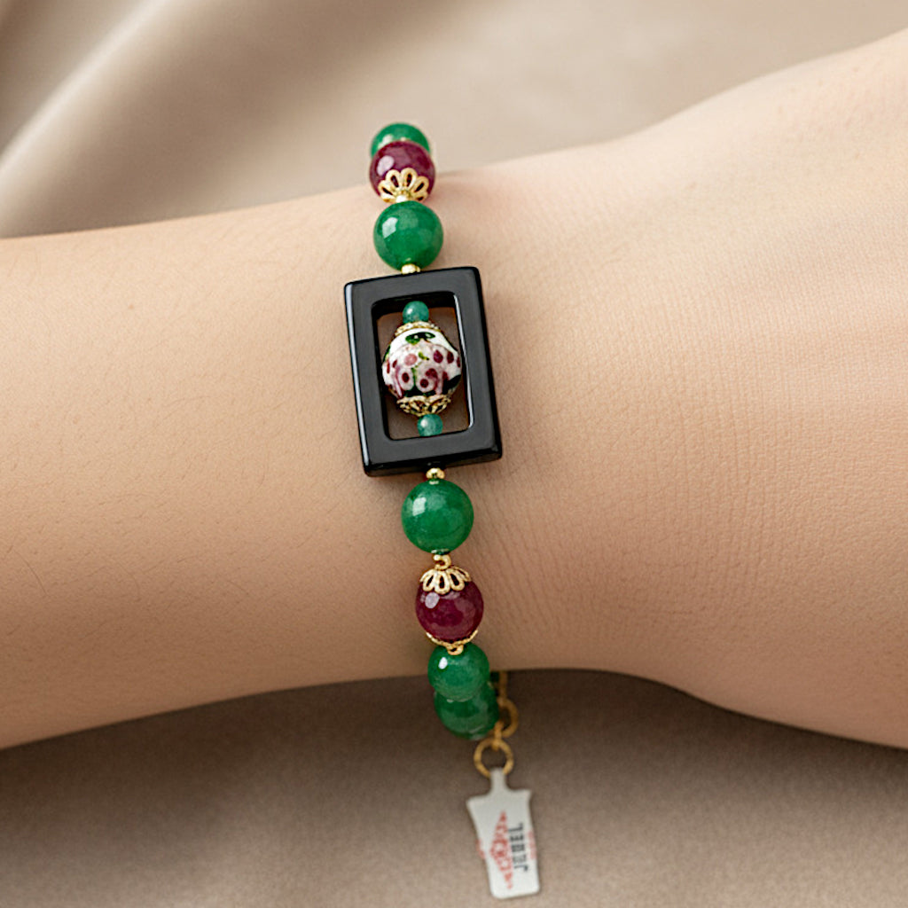 Bracciale Salina Quadro in agata verde e perla in ceramica di Caltagirone