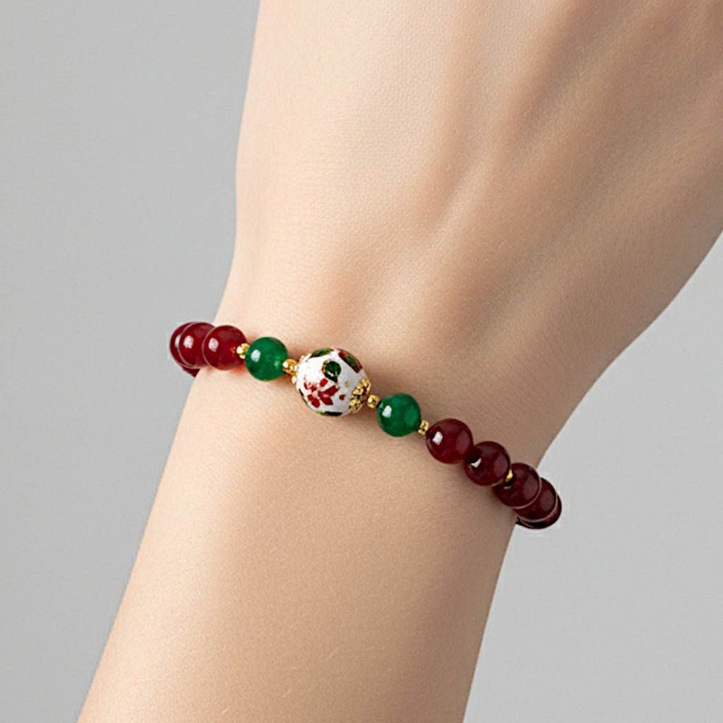 Bracciale Salina in agata rossa e perla in ceramica di Caltagirone