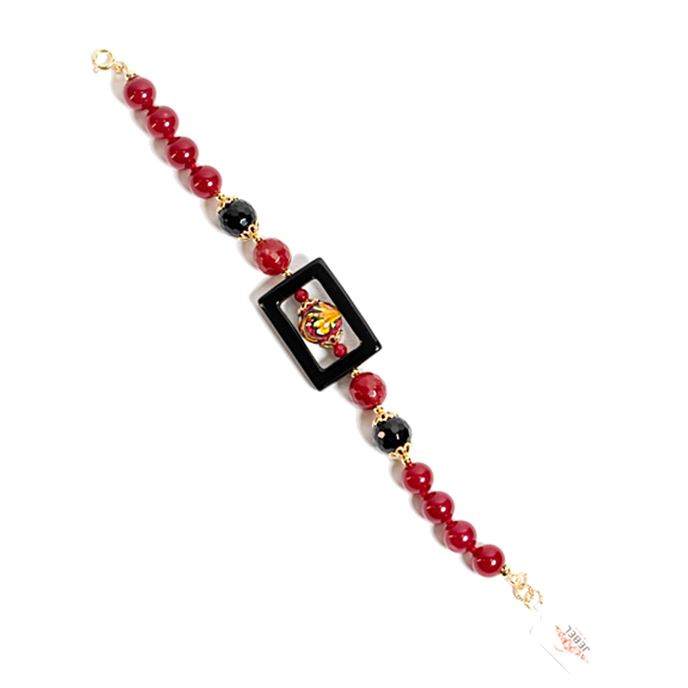Bracciale Sciacca Quadro agata bordeaux e perla in ceramica di Caltagirone