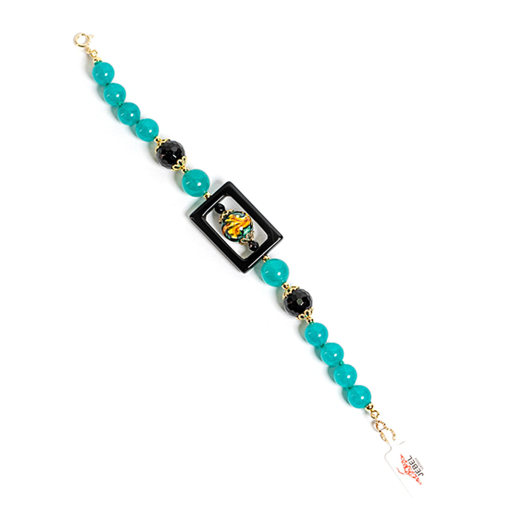 Bracciale Sciacca Quadro in agata verde e perla in ceramica di Caltagirone