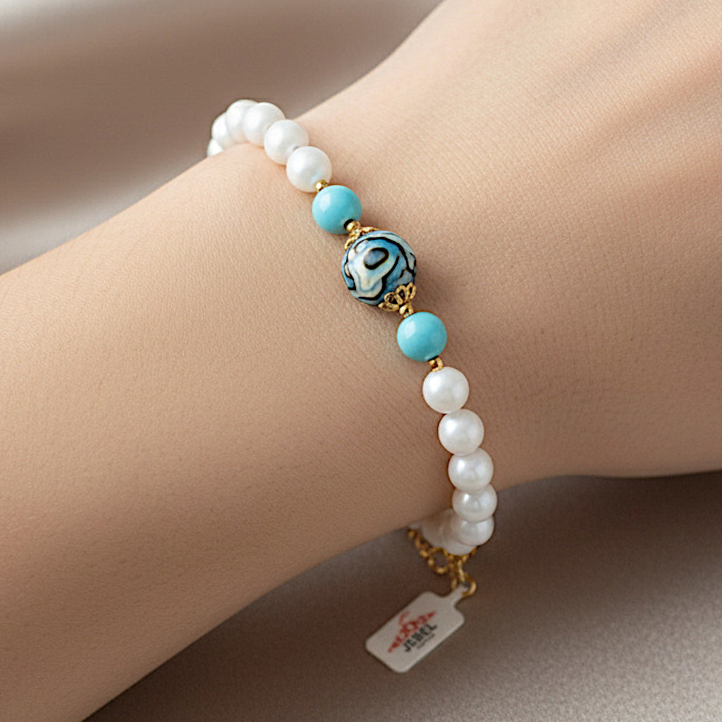 Bracciale Segesta in agata bianca e perla in ceramica di Caltagirone