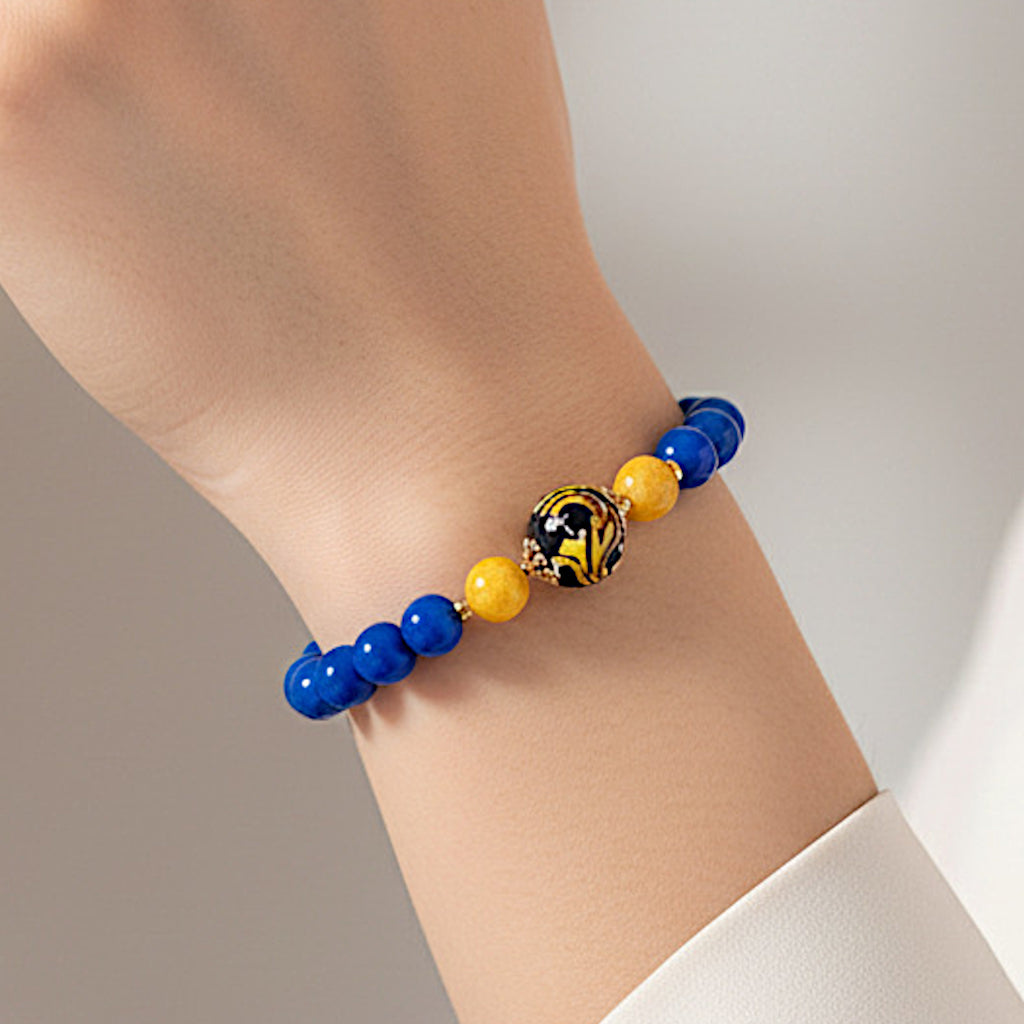 Bracciale Selinunte in agata blu e perla in ceramica di Caltagirone