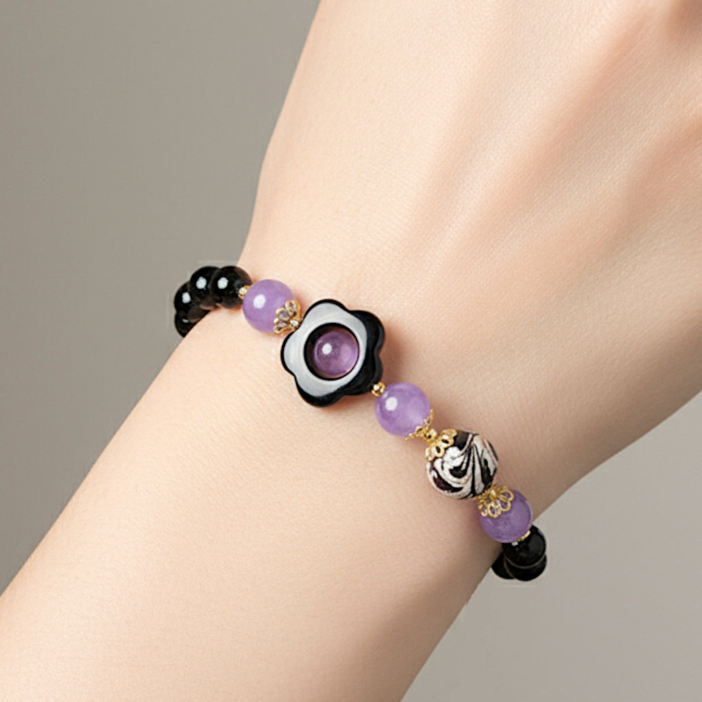 Bracciale Strombolicchio in onice e perla in ceramica di Caltagirone