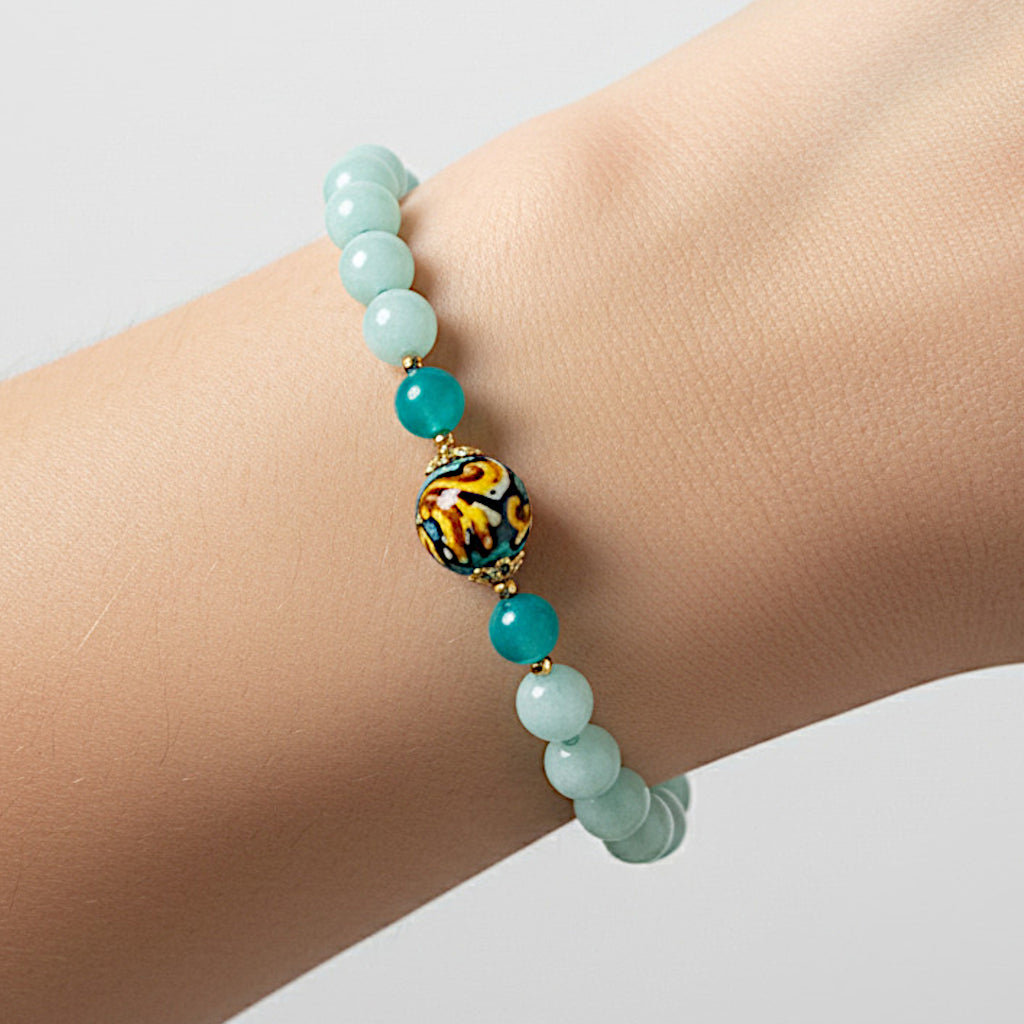 Bracciale Taormina in agata verde e perla in ceramica di Caltagirone