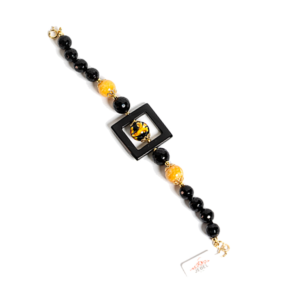 Bracciale Terrasini Quadro in onice e perla in ceramica di Caltagirone