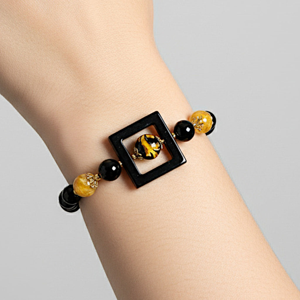 Bracciale Terrasini Quadro in onice e perla in ceramica di Caltagirone