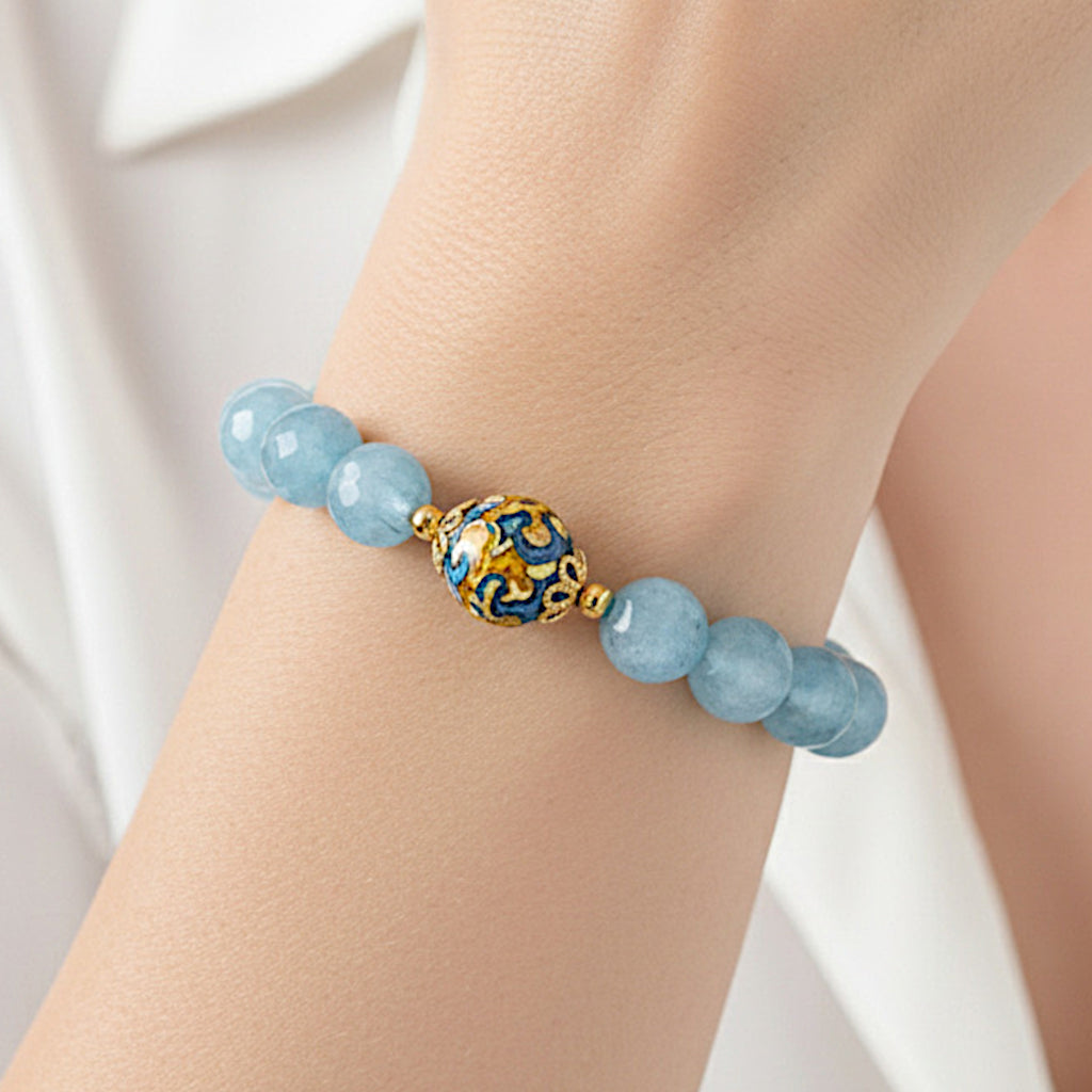 Bracciale Teti in angelite e perla in ceramica di Caltagirone