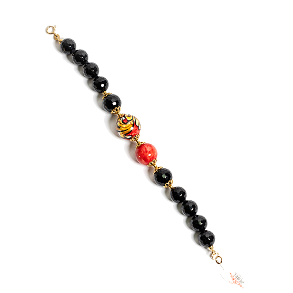 Bracciale Trapani in pietre dure onice e perle in ceramica di Caltagirone