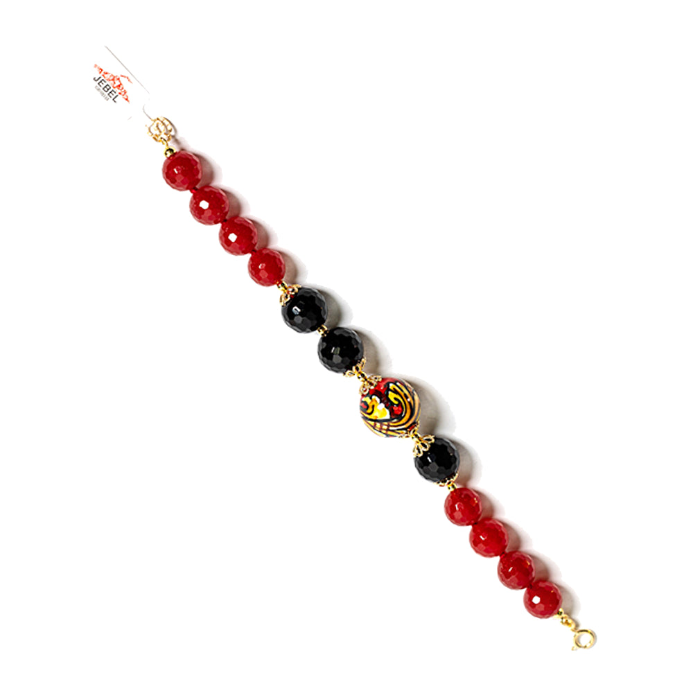 Bracciale Vulcano in agata rossa e perla in ceramica di Caltagirone