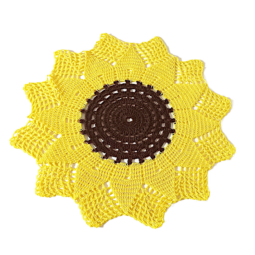 Centrino Girasole giallo e marrone rotondo ad uncinetto 33 cm