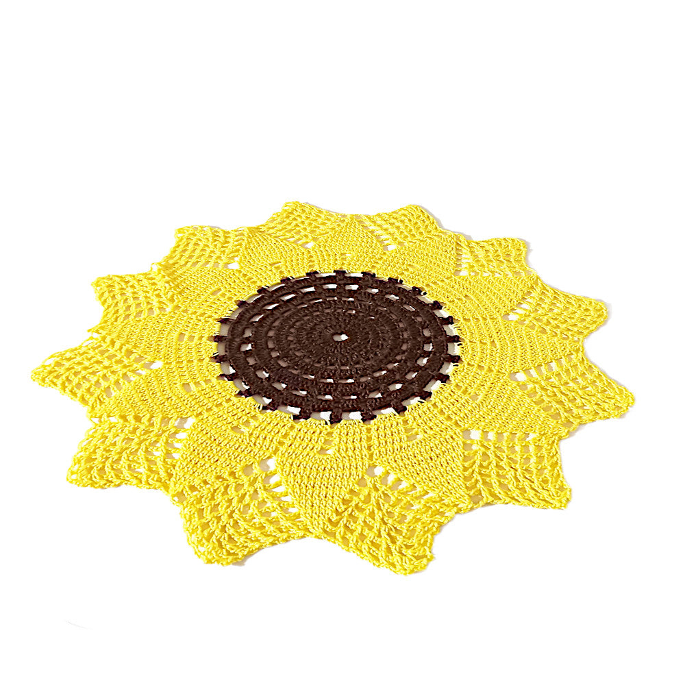 Centrino Girasole giallo e marrone rotondo ad uncinetto 33 cm