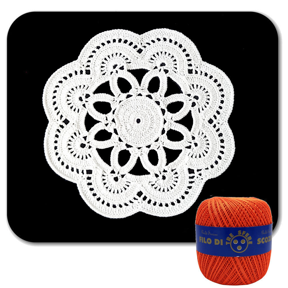 Centrino arancione rotondo ad uncinetto 22 cm