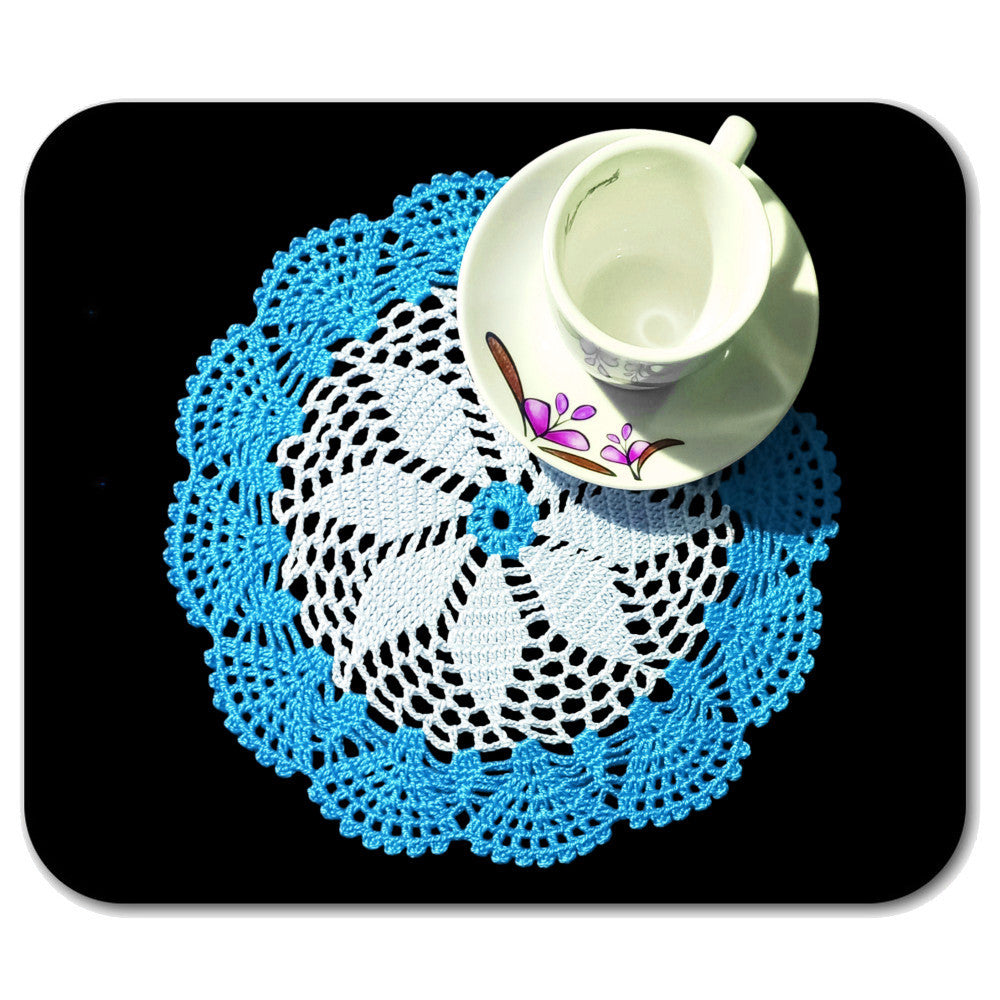 Centrino bianco e turchese rotondo ad uncinetto 22 cm