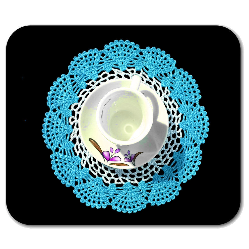 Centrino bianco e turchese rotondo ad uncinetto 22 cm