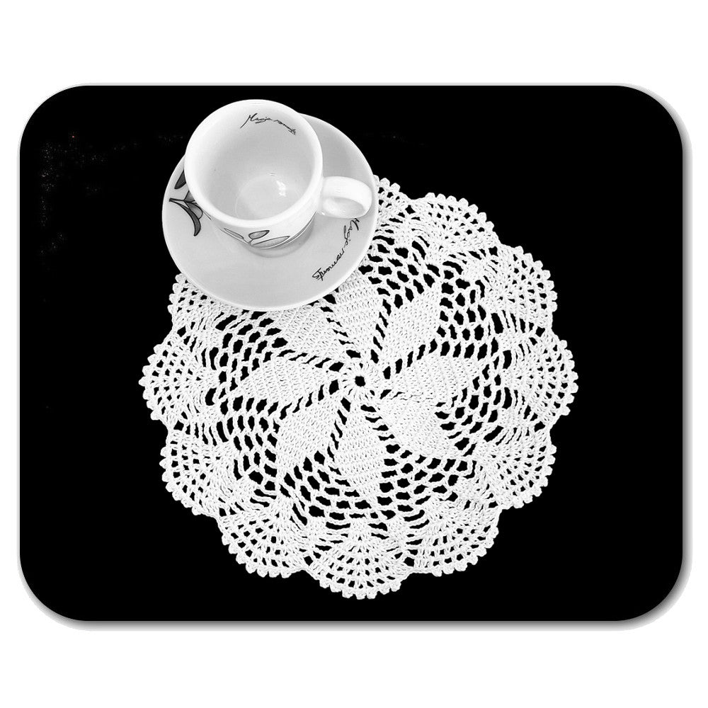 Centrino bianco rotondo ad uncinetto in cotone 22 cm