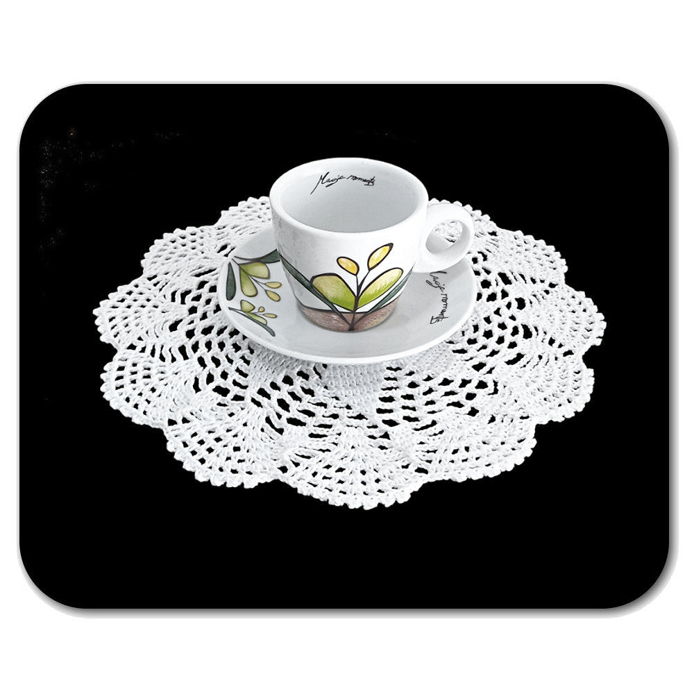 Centrino bianco rotondo ad uncinetto in cotone 22 cm