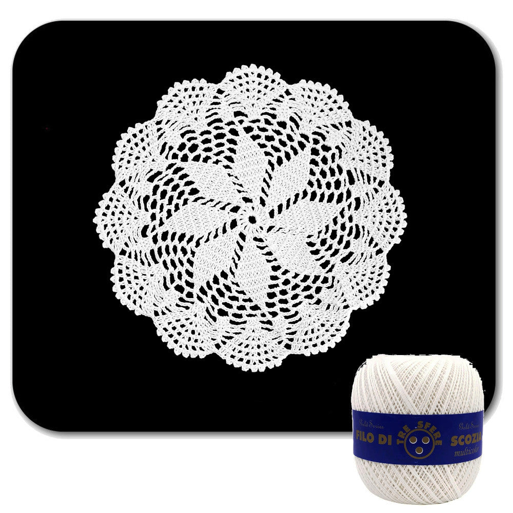 Centrino bianco rotondo ad uncinetto in cotone 22 cm