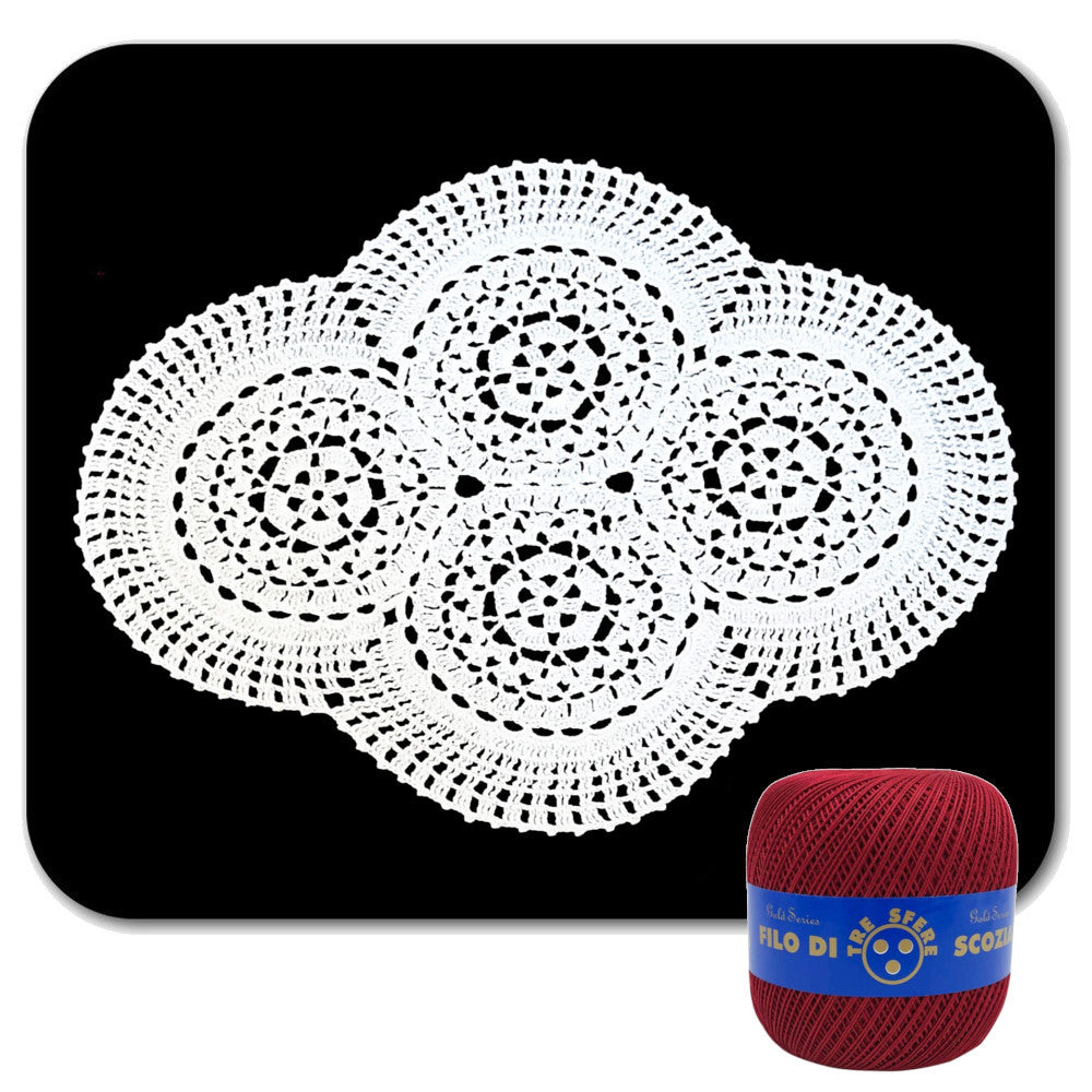 Centrino bordeaux ovale ad uncinetto in cotone 48x37 cm