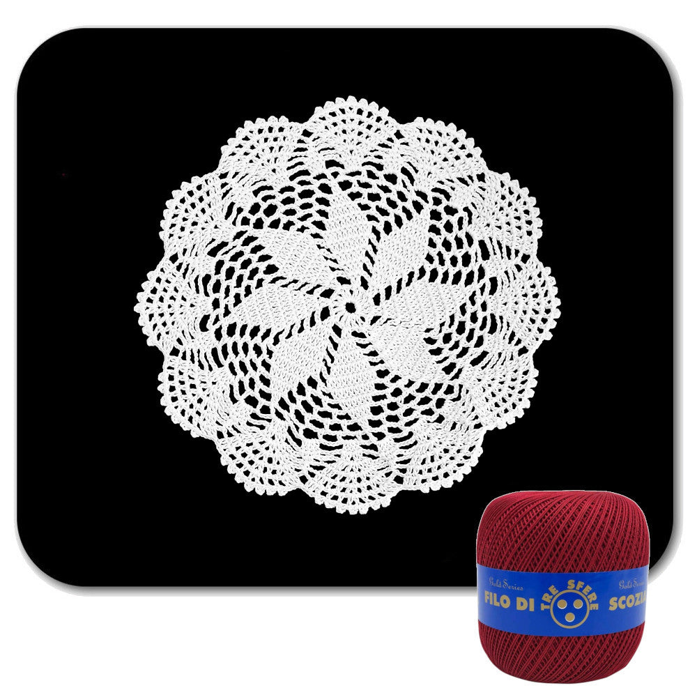 Centrino bordeaux rotondo ad uncinetto in cotone 22 cm