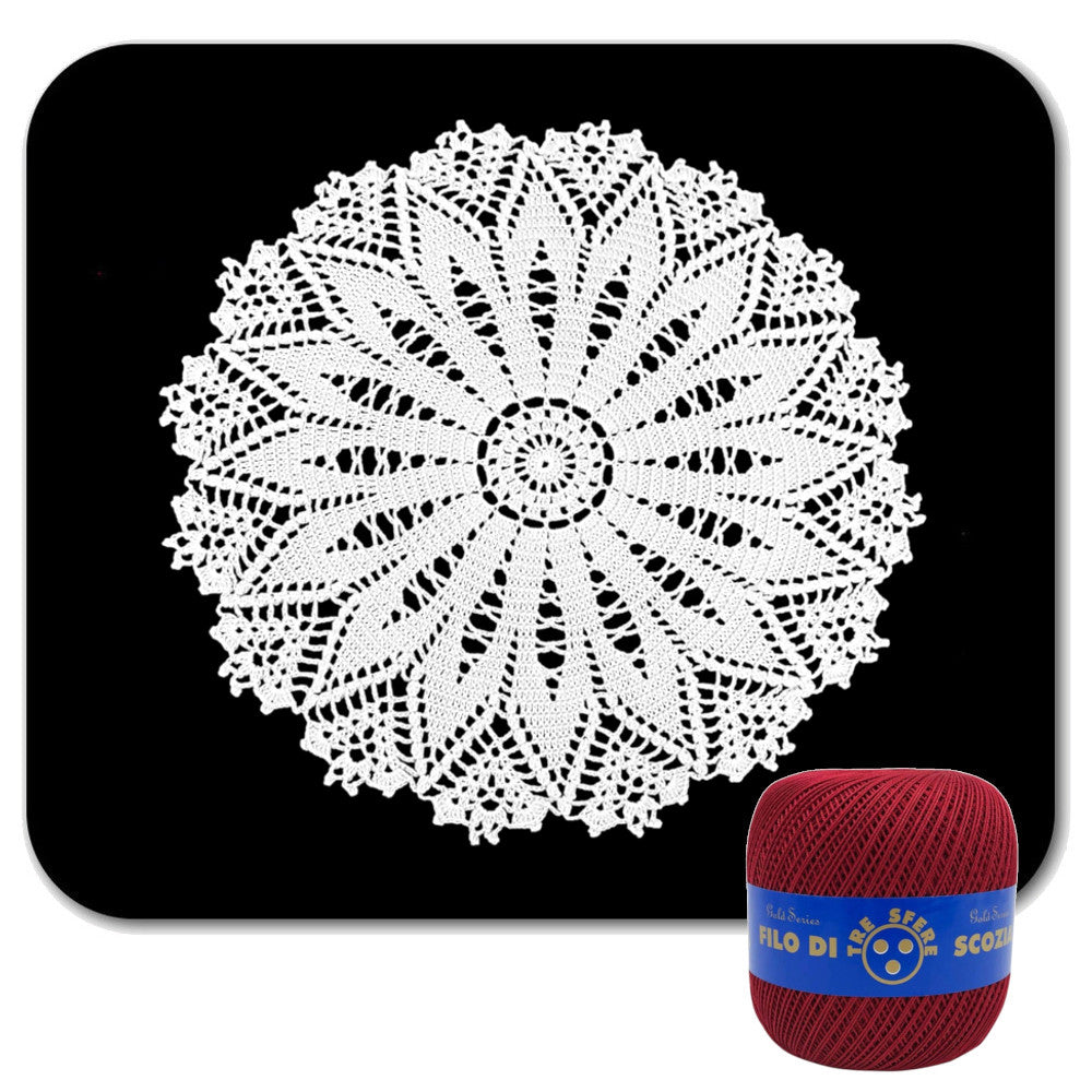 Centrino bordeaux rotondo ad uncinetto in cotone 37 cm