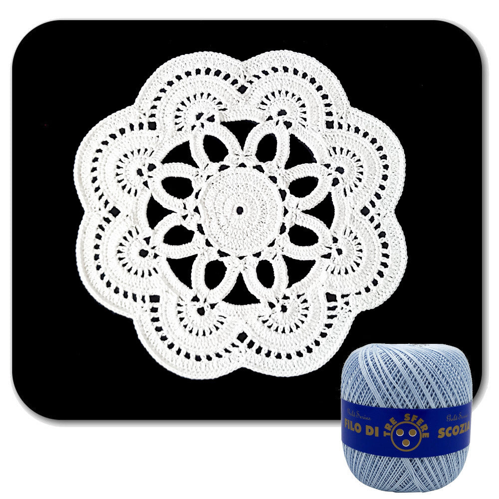 Centrino celeste rotondo ad uncinetto 22 cm