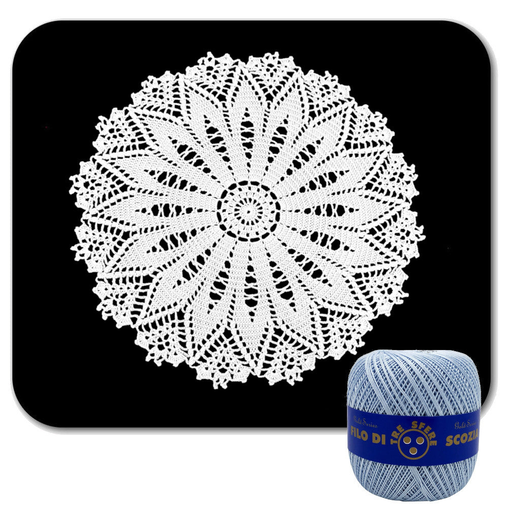 Centrino celeste rotondo ad uncinetto in cotone 37 cm