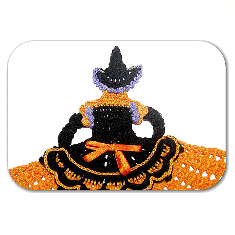 Centrino di Halloween Strega arancione ad uncinetto 30x24 cm