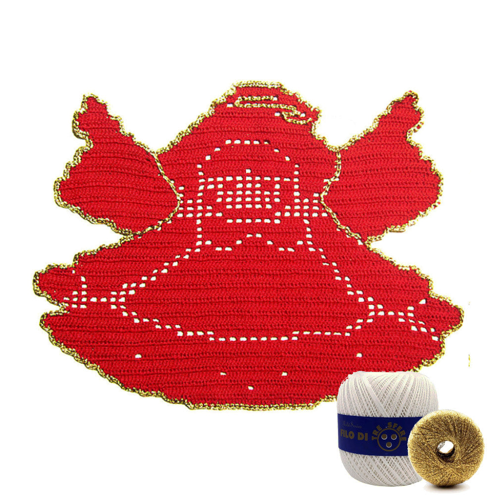 Centrino di Natale Angelo bianco e oro ad uncinetto 33x25 cm