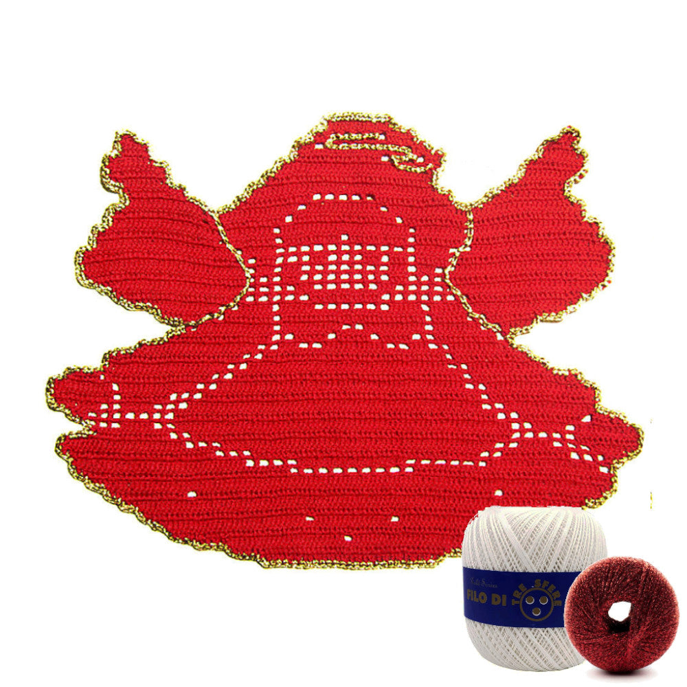 Centrino di Natale Angelo bianco e rosso ad uncinetto 33x25 cm