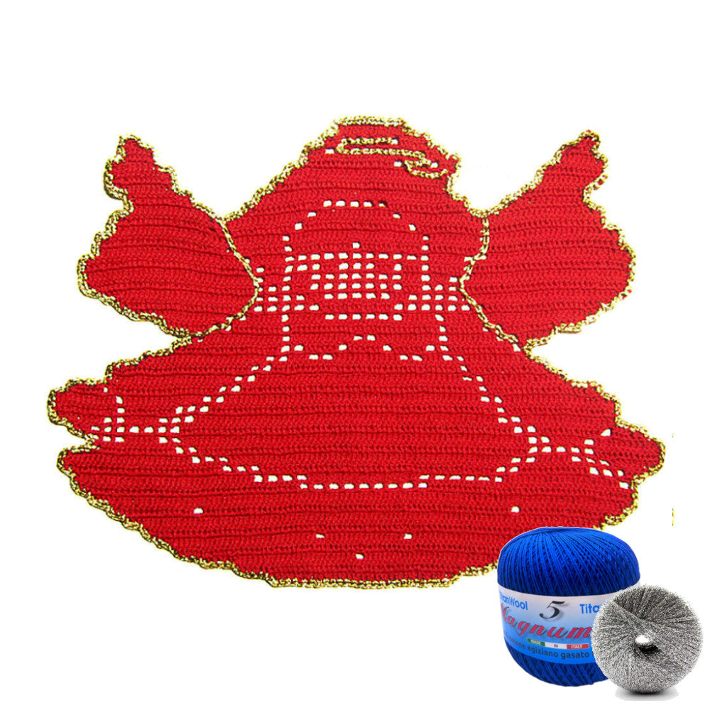 Centrino di Natale Angelo blu e argento ad uncinetto 33x25 cm